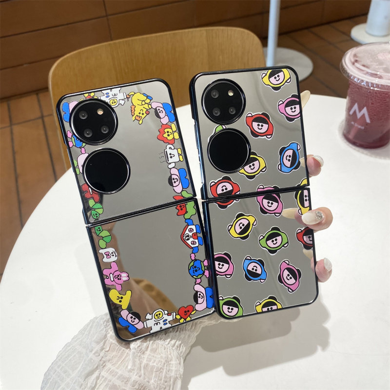 适用于华为pocket 2手机壳ins小众镜面卡通彩色人物pocketS小折叠外壳p50宝盒外壳保护套手链P50pocket硬壳韩