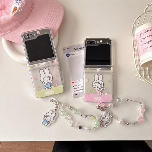 适用华为pocket2手机壳卡通兔子KT猫vivoxflip新款三星zflip4/5/6/7手链oppofindn3flip保护套NovaFlip翻盖壳