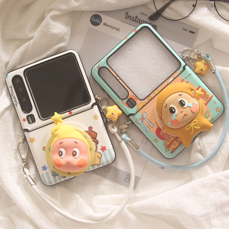 适用华为Pura x手机壳卡通立体星星人pocket2小米MIXFlip2磁吸荣耀vflip斜跨oppofindn3flip摩托罗拉Razr60套