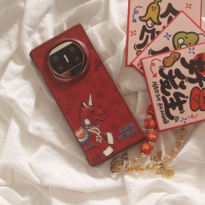 OPPOFindN5手机壳ins韩系新年卡通花纹布偶马findN3折叠屏双层套N2手链华为MateX7/X6硬壳MateX3/X5保护套女