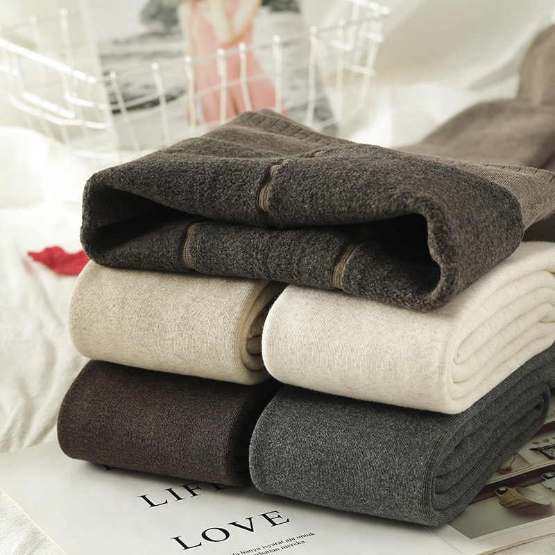 500克超厚螺旋纹打底裤女冬外穿加绒灰色踩脚连裤袜保暖九分棉裤