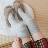 日系保暖高筒袜灰色羊毛大腿袜子秋冬加绒白色长筒袜加厚过膝袜女