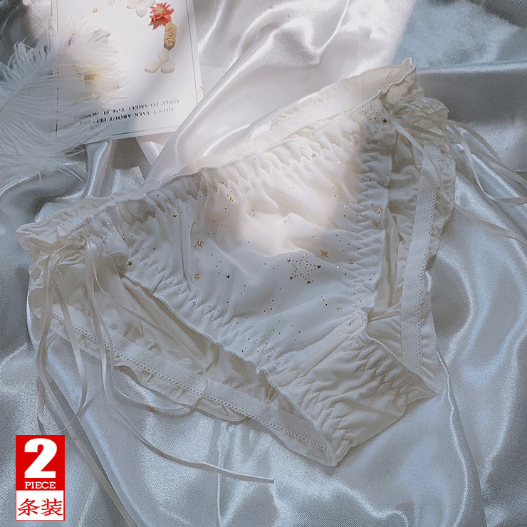 blingbling闪小星星侧系带牛奶丝裸感舒适蝴蝶结少女低腰内裤夏季