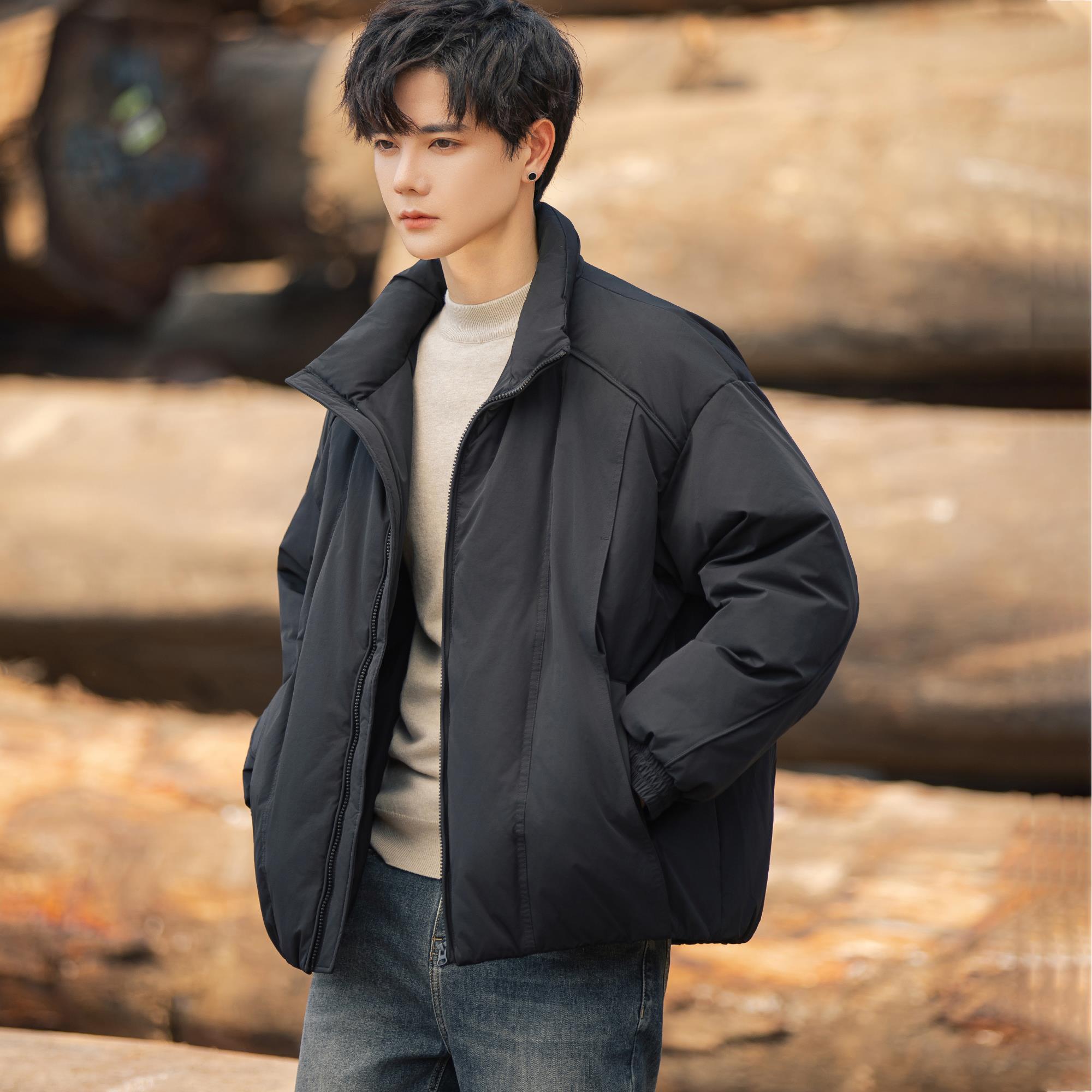 90白鸭绒羽绒服男冬季新款青年百搭加厚保暖立领面包服短款外套潮