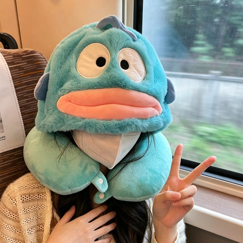 丑鱼连帽毛绒U型护颈枕长途旅行
