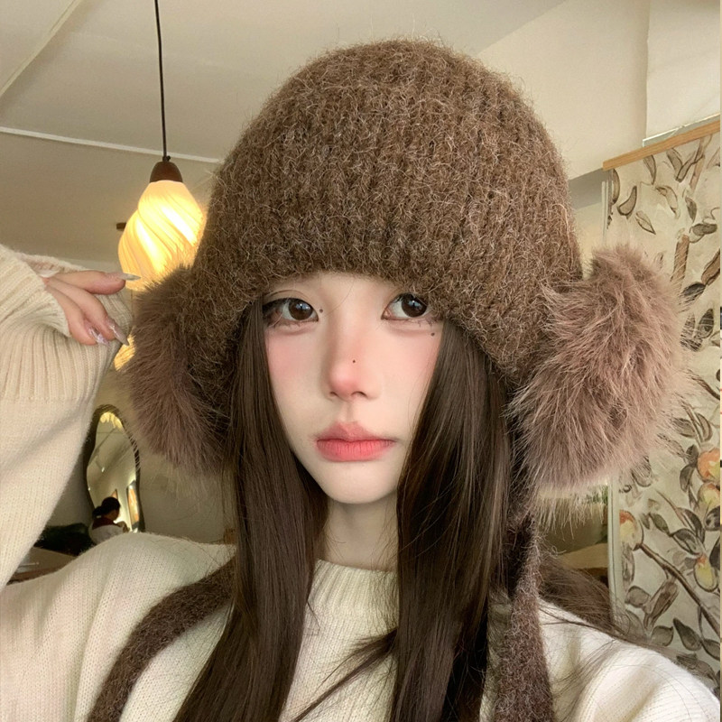 2026新款绑带毛线帽耳罩一体帽女冬季显脸小耳保暖护耳包针织帽子