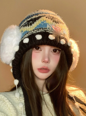 女冬加厚护耳包头大头围针织帽