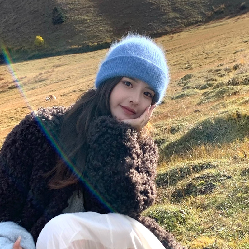 ins风安哥拉仿兔毛针织毛线帽