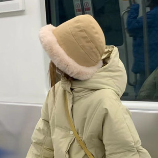 帽子女秋冬日系百搭网红加绒羊羔毛渔夫帽休闲宽檐保暖毛绒盆帽潮