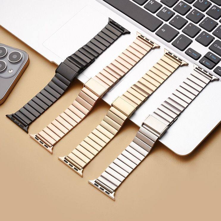 适用苹果ApplewatchS11S10代金属一珠竹节钢表带iwatch987654表带图片
