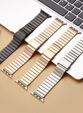 适用苹果ApplewatchS11S10代金属一珠竹节钢表带iwatch987654表带