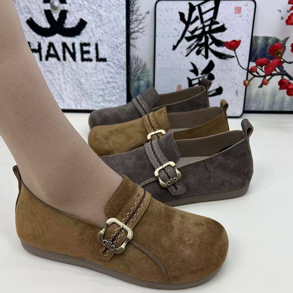 老北京布鞋女春季新款勃肯鞋懒人一脚蹬豆豆鞋舒适轻便防滑妈妈鞋