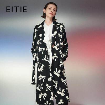 [设计总监然姐]EITIE爱特爱法式长款收腰撞色印花大气风衣外套