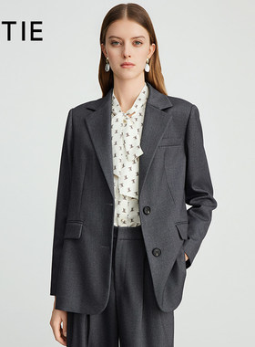 【设计总监然姐】EITIE爱特爱廓形中性感灰色直筒显瘦西装外套