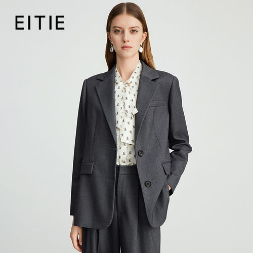 【设计总监然姐】EITIE爱特爱廓形中性感灰色直筒显瘦西装外套