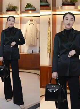 【设计总监然姐】EITIE爱特爱时尚高级感优雅缎面不对称黑色休闲