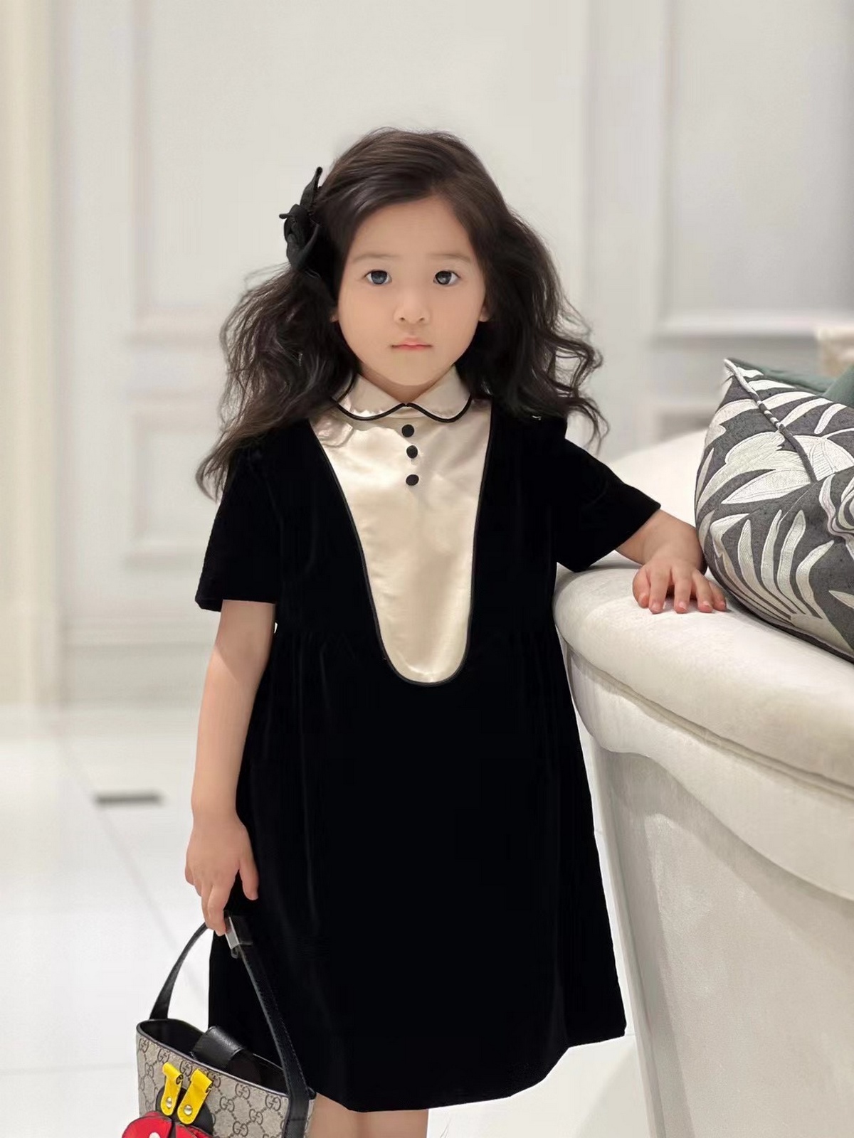 可臻 欧美风春秋新女童高贵丝绒公主裙节日气质礼服短袖连衣裙