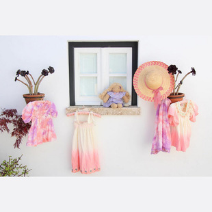 【清仓】夏季女童粉紫扎染泡泡袖连衣裙粉色女宝晕染吊带裙