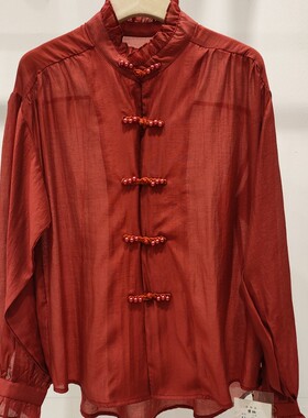 天丝港味衬衫女秋季2025新设计感小众中国风高级感复古上衣泡泡袖