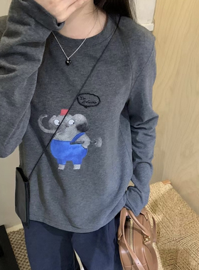 2024新款ins秋季宽松卡通长袖t恤女圆领欧货打底衫韩版学生上衣潮