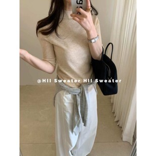 韩系极简超细精功半高领中袖针织打底衫新款修身显瘦百搭内搭上衣