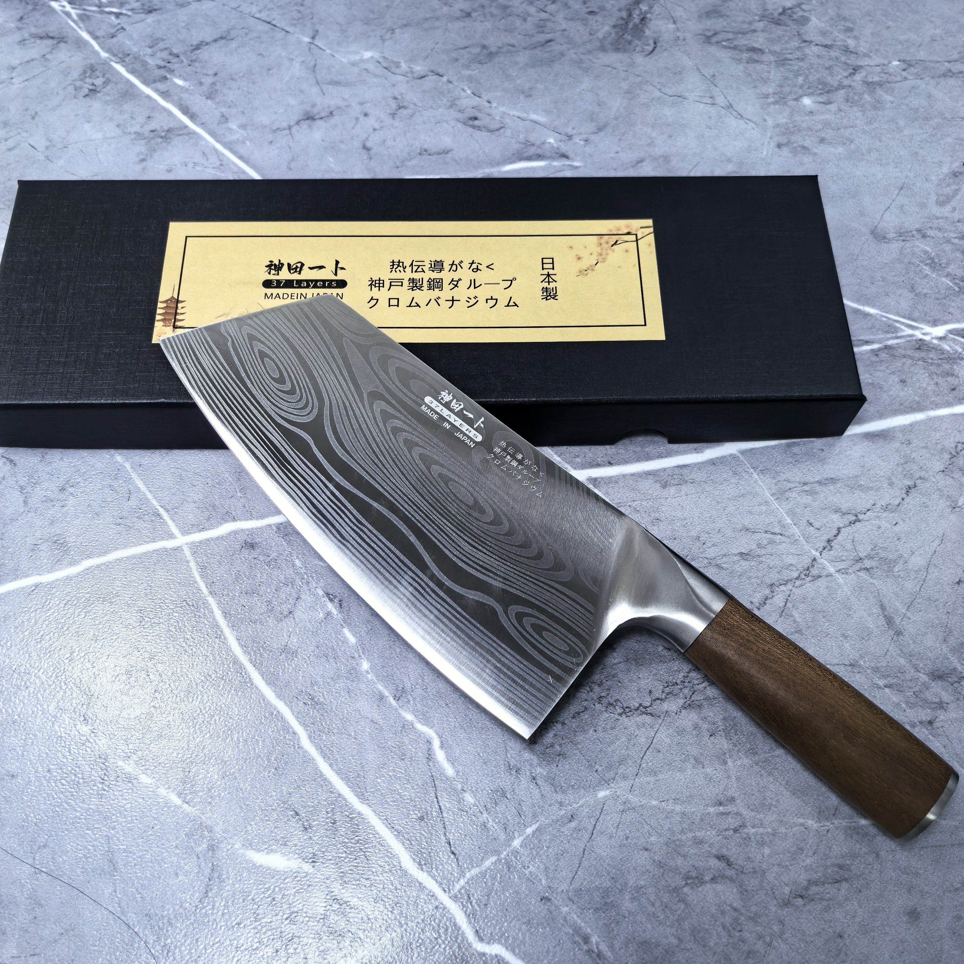 纯进口日本正品神田一卜大马士革纹厨师刀女士切肉切片刀实木手柄