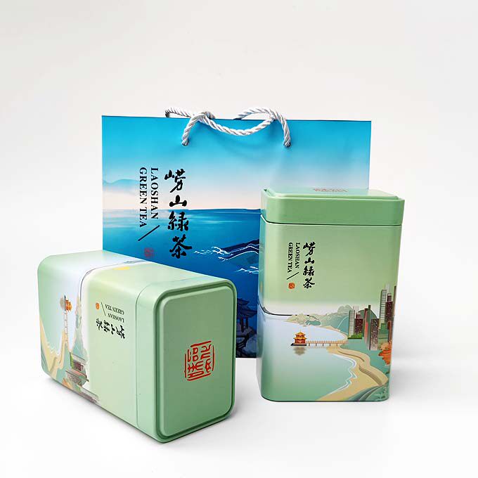 崂山绿茶125克铁盒一对(不含茶叶,只拍铁盒不发货)