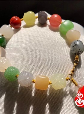 北纬2318K金镶玉多宝手串手链9.5