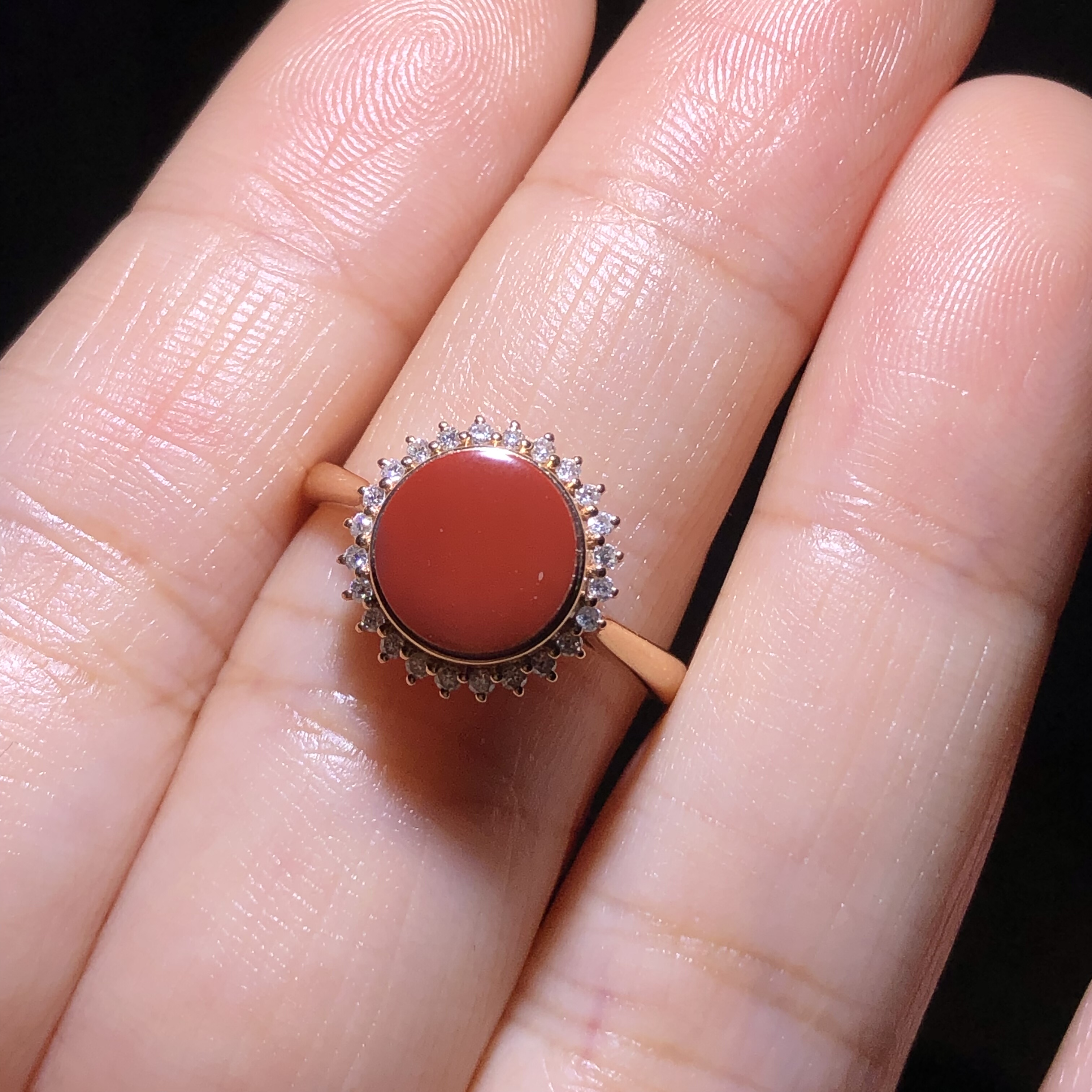 天然原矿南红戒指无胶无裂玫锦色戒指四川瓦西包浆料锦红玫红18k