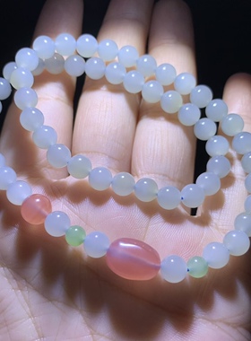 和田玉天青蓝双圈手链青海老料子天青蓝色月白色手链双圈手串6