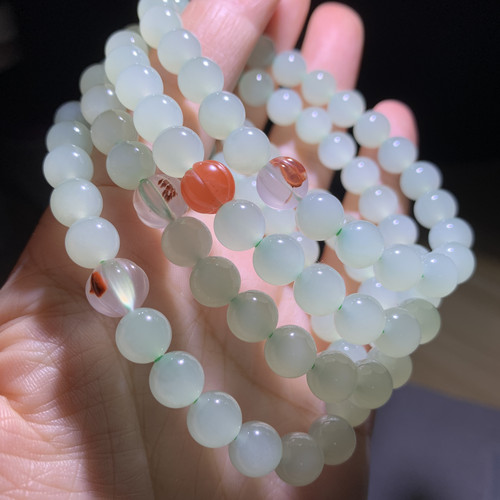 和田玉冰底晴水手串手链青海老料子淡晴水圆珠女款手串手链8mm