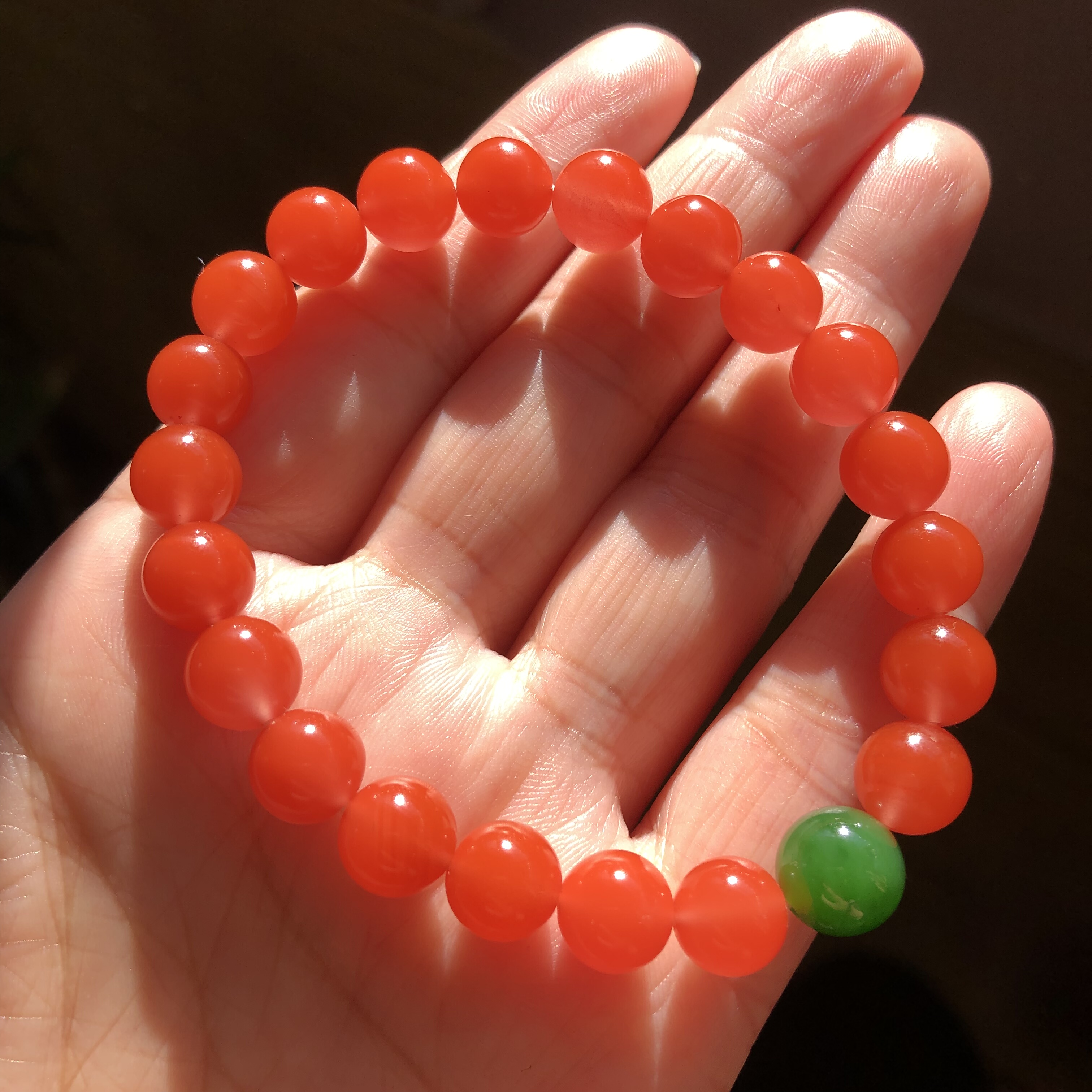 高货天然南红樱桃红手链原矿无胶无裂无烤色南红手链女手串8.5mm