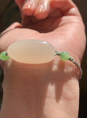 精品和田无藕粉手牌藕粉手链青海老料子藕粉手牌手链