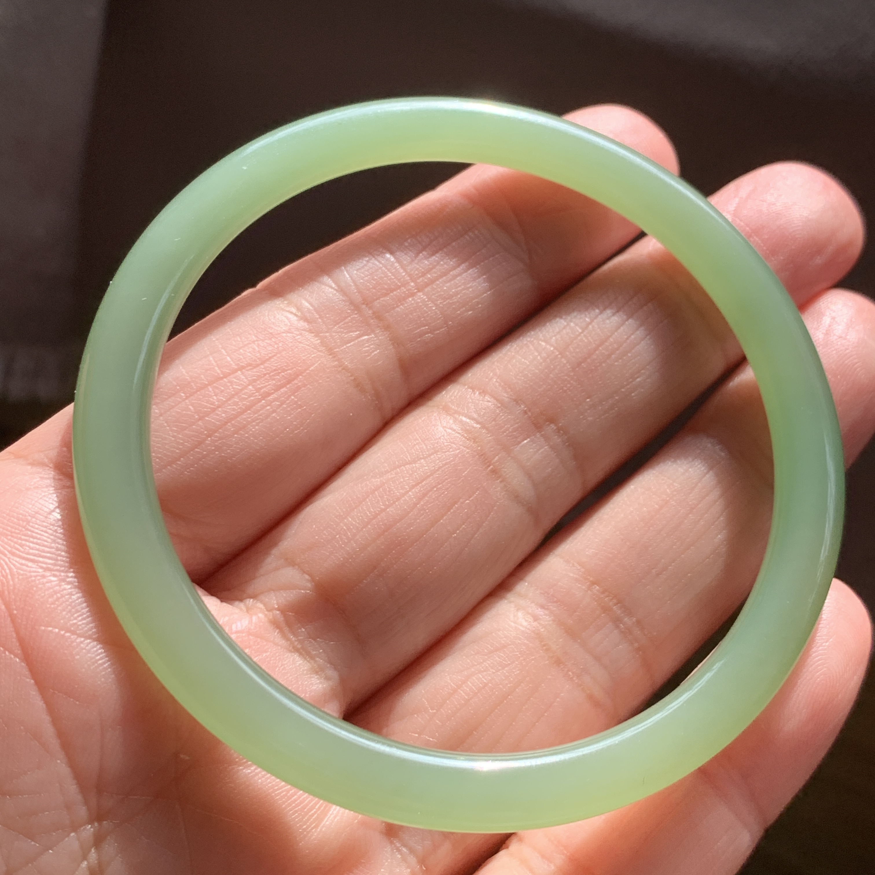 和田玉碧玉粉绿手镯玉镯镯子碧玉叮当镯细条镯子起荧光54 55 56