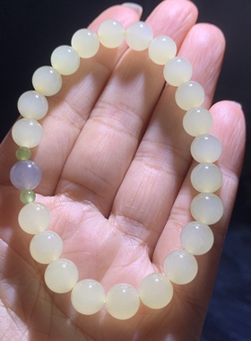 特价和田玉淡黄口手链青海老料淡鹅黄色奶黄手串女款手链手钏8mm