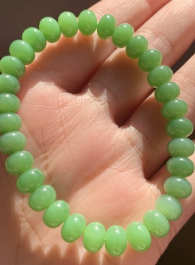 和田玉碧玉粉阳绿手链俄罗斯老坑夹层料艳粉绿粉阳绿算盘珠手串8