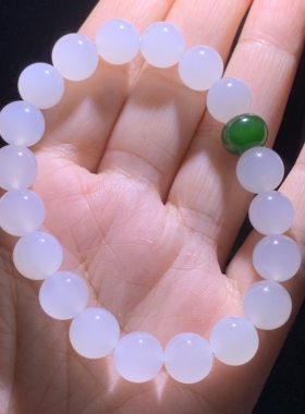 和田玉白玉手链青海老料一级白特细结构起荧光女款手串手钏10