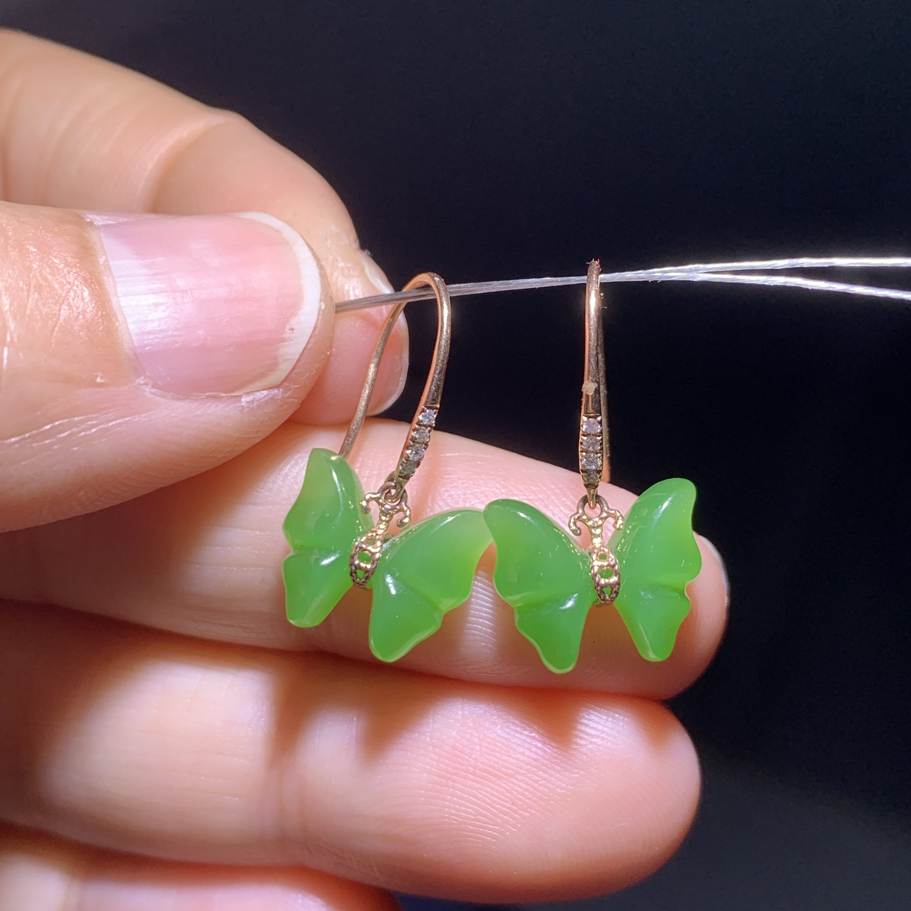 和田玉碧玉蝴蝶耳坠耳钩高色乌兰乌德苹果绿耳坠碧玉耳坠18k金,珠宝/钻石/翡翠,耳饰,淘宝优惠券,粉丝福利购,淘宝优惠卷