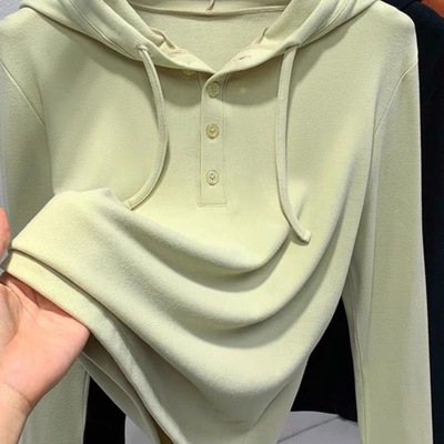 德绒连帽打底衫女2025新款春季流行风格气质叠穿内搭帽衫卫衣上衣