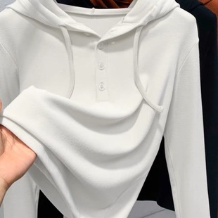 气质叠穿内搭帽衫 德绒连帽打底衫 流行风格 春季 卫衣上衣 女2025新款