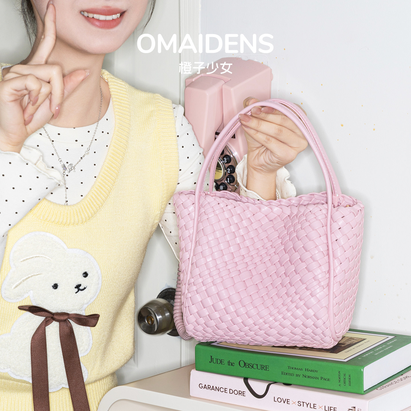 橙子少女法式编织包2026新款菜篮子包真皮水桶包时髦单肩斜挎小包,箱包皮具/热销女包/男包,托特包,淘宝优惠券,粉丝福利购,淘宝优惠卷