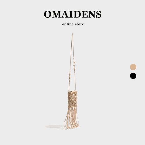 橙子少女波西米亚贝壳编织包女春夏新款流苏串珠精致小斜挎手机包