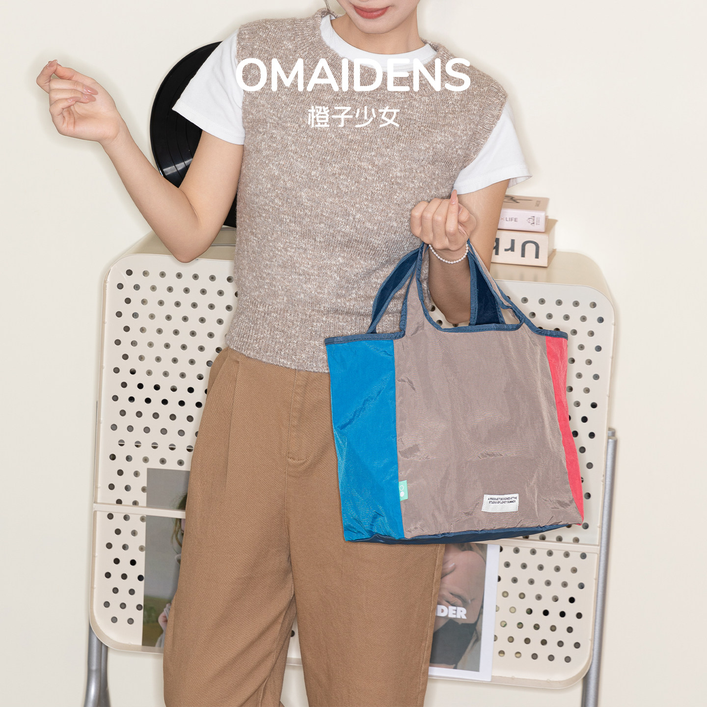 橙子少女撞色帆布托特包女可折叠购物袋手提包轻便通勤包大容量包,箱包皮具/热销女包/男包,通用款女包,淘宝优惠券,粉丝福利购,淘宝优惠卷