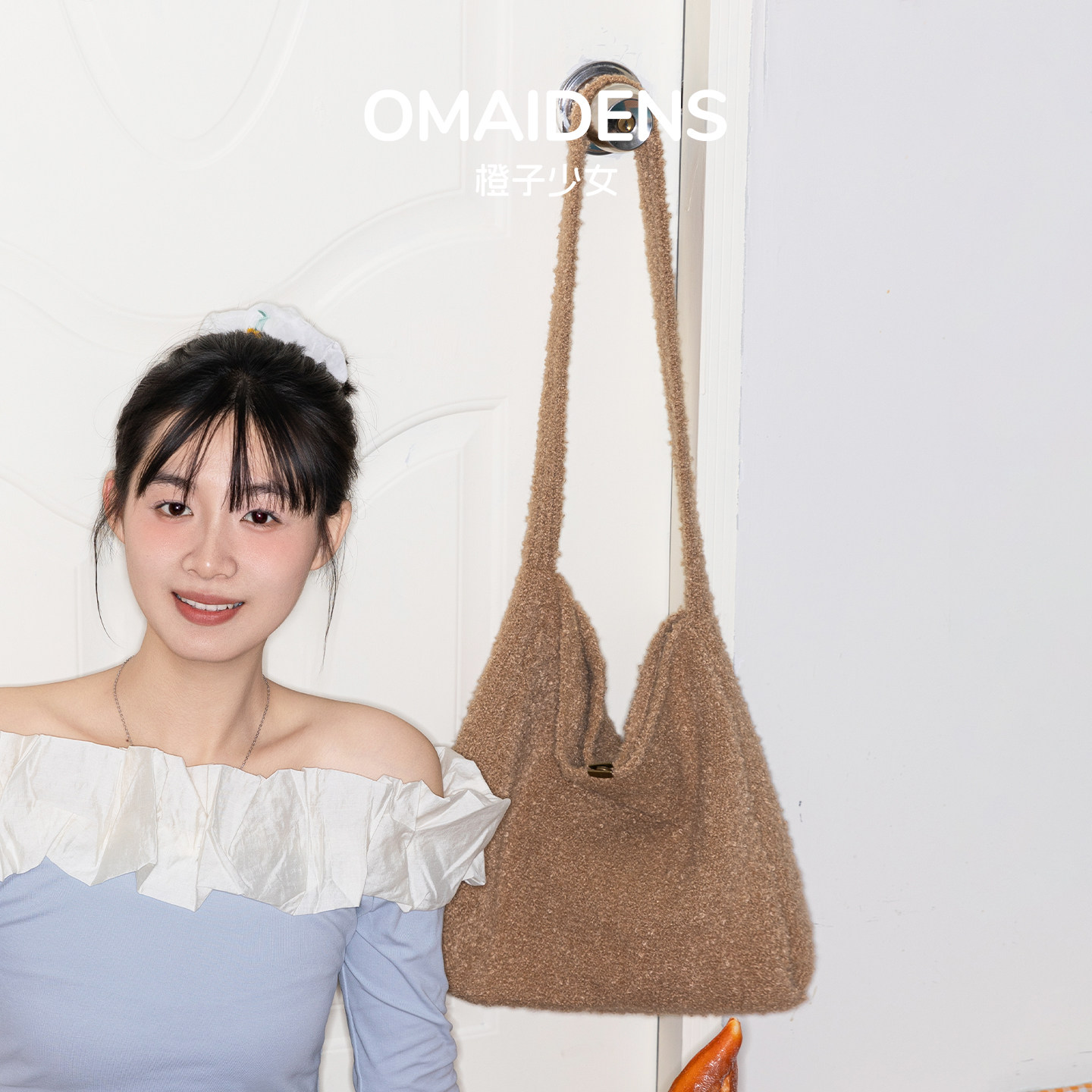 橙子少女羊羔毛单肩包软糯毛呢水桶包大容量单肩斜挎包女2026新款,箱包皮具/热销女包/男包,托特包,淘宝优惠券,粉丝福利购,淘宝优惠卷