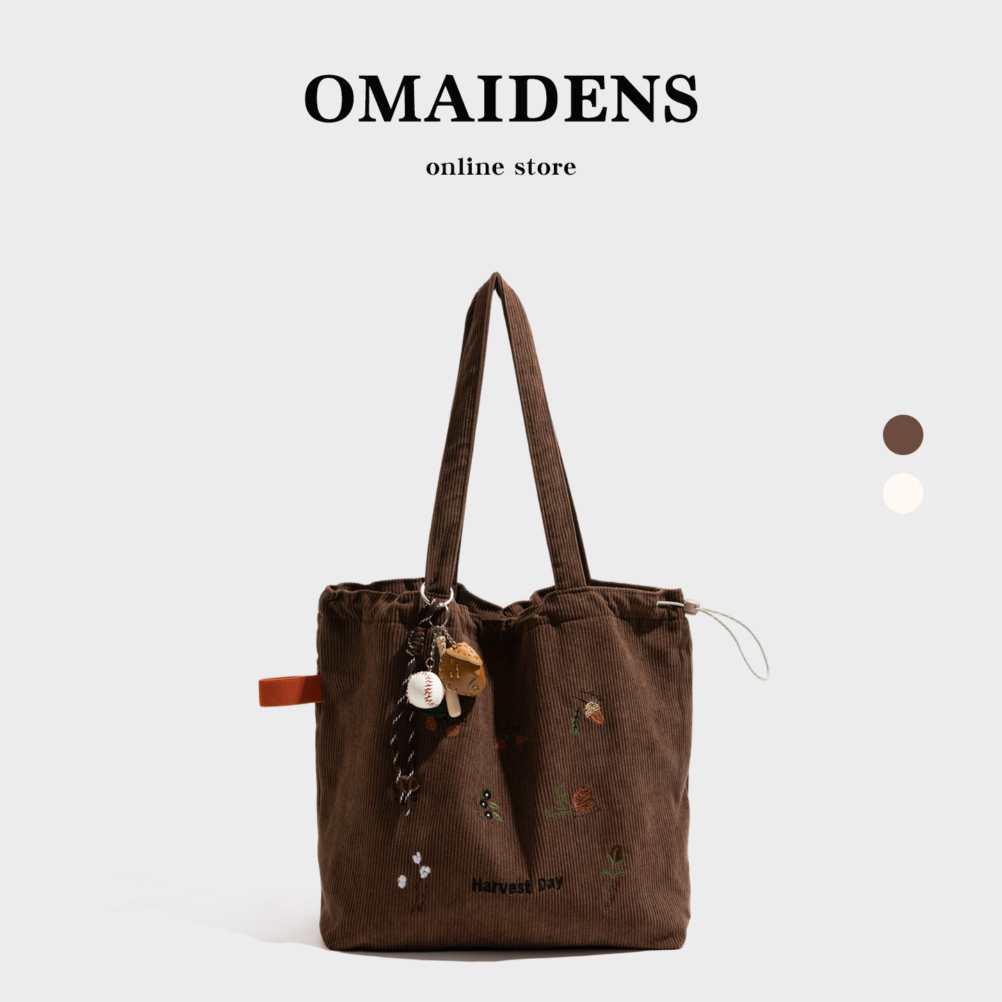 橙子少女复古卡通刺绣灯芯绒包包秋冬新款慵懒风抽绳单肩包托特包,箱包皮具/热销女包/男包,托特包,淘宝优惠券,粉丝福利购,淘宝优惠卷