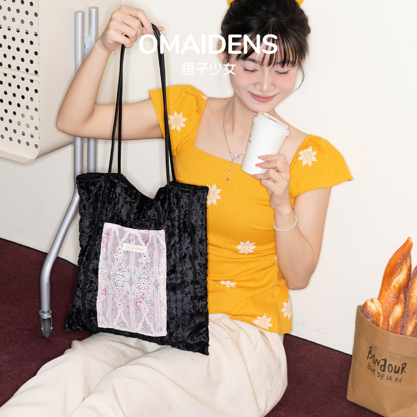 橙子少女珠光蕾丝帆布包2026春夏新款学生通勤拼接托特包包单肩包,箱包皮具/热销女包/男包,单肩包,淘宝优惠券,粉丝福利购,淘宝优惠卷