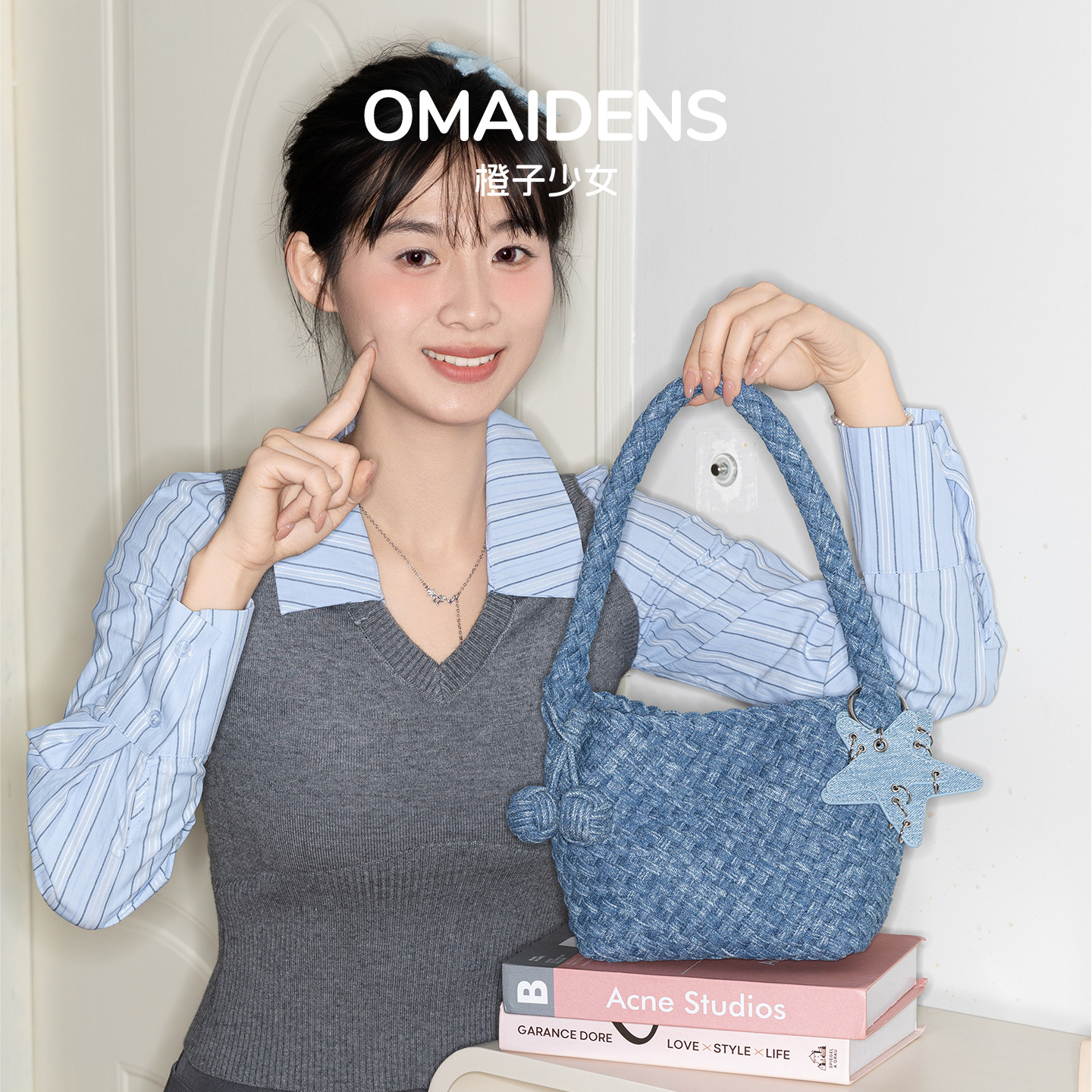 橙子少女扎染牛仔蓝手工编织水桶包女复古小众菜篮子包托特包斜挎,箱包皮具/热销女包/男包,水桶包,淘宝优惠券,粉丝福利购,淘宝优惠卷