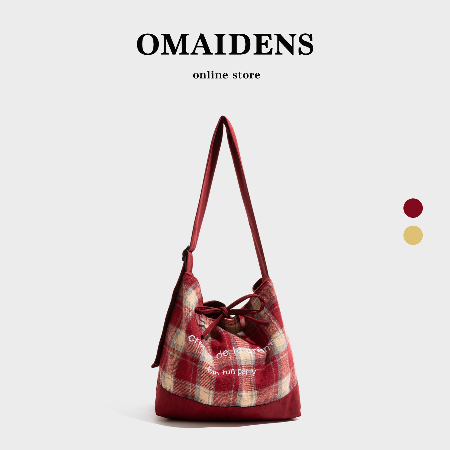 橙子少女秋冬格纹红色毛呢女包2025年新款水桶包多巴胺单肩托特包,箱包皮具/热销女包/男包,通用款女包,淘宝优惠券,粉丝福利购,淘宝优惠卷