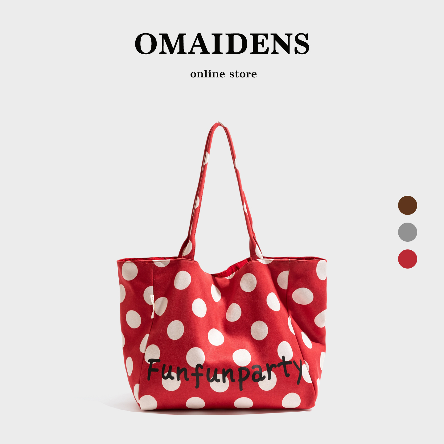 橙子少女韩系学院风红色波点麂皮包包2025秋冬手提包大容量单肩包