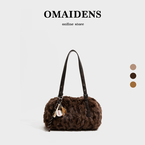 复古豹纹毛毛女包2025秋冬新款